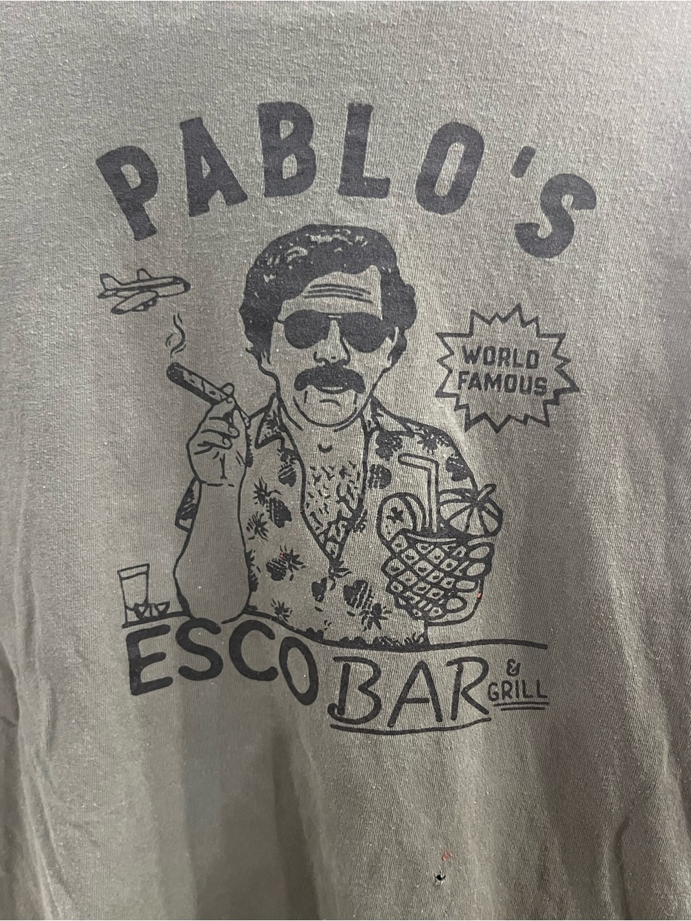 Delta Men's Pablo's Escobar Graphic Tee in Light Gray with Dark Gray Print